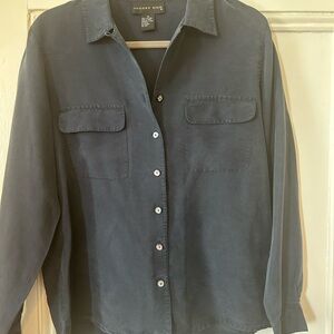 August Silk Dark Smokey Black Button-Front Utility Shirt